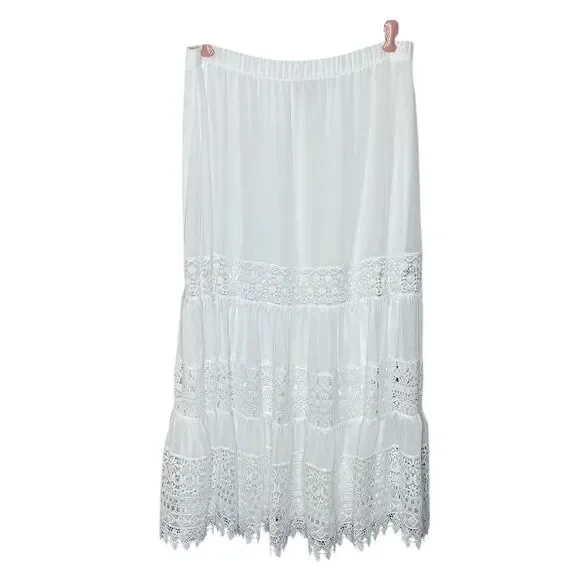 Chico's Women's White Lace-Inset Maxi Skirt Size 1 Casual Long - Picture 2 of 6